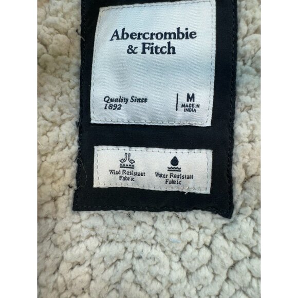 Abercrombie & Fitch Black Hooded Parka Coat Removable Faux Fur Trim Size M Faded - Picture 6 of 13